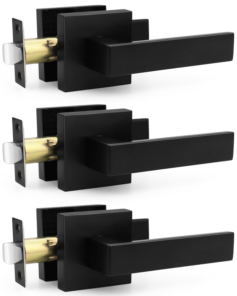 Probrico 3 Pack Passage Door Handle in Matte Black,Interior Closet Door Knobs for Hallway,Non-Locking Keyless Modern Door Lever Hardware,Reversible Left & Right Handed Door - Image 1